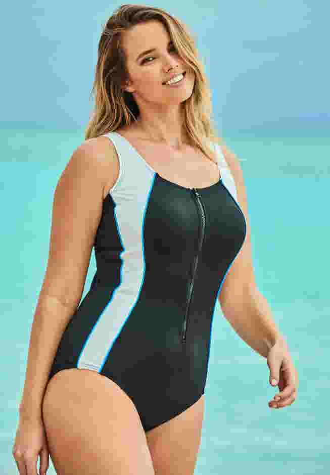 Zip-Front One-Piece with Tummy Control image number 2