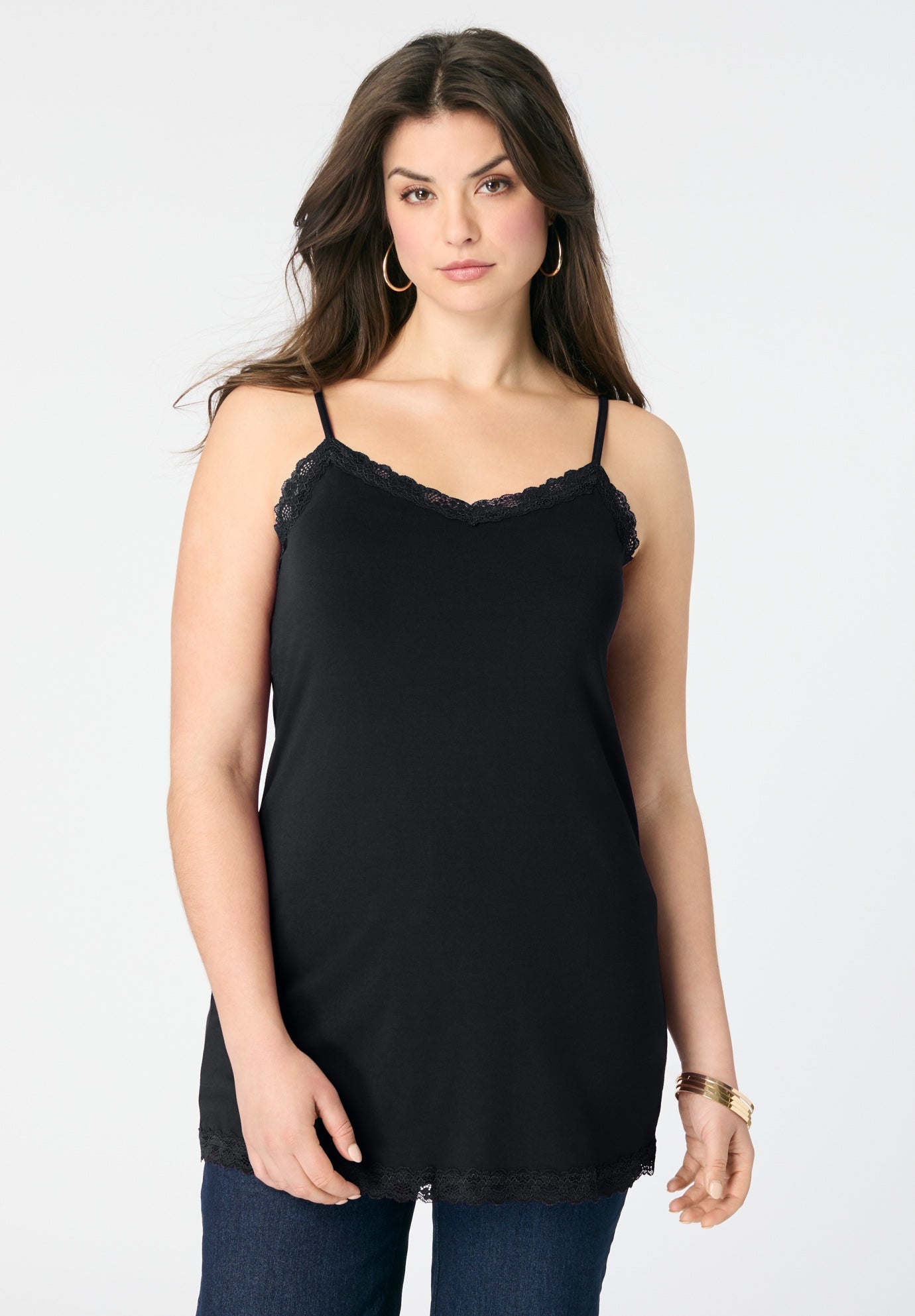 Lace Trim Knit Cami with Adjustable Straps image number 1