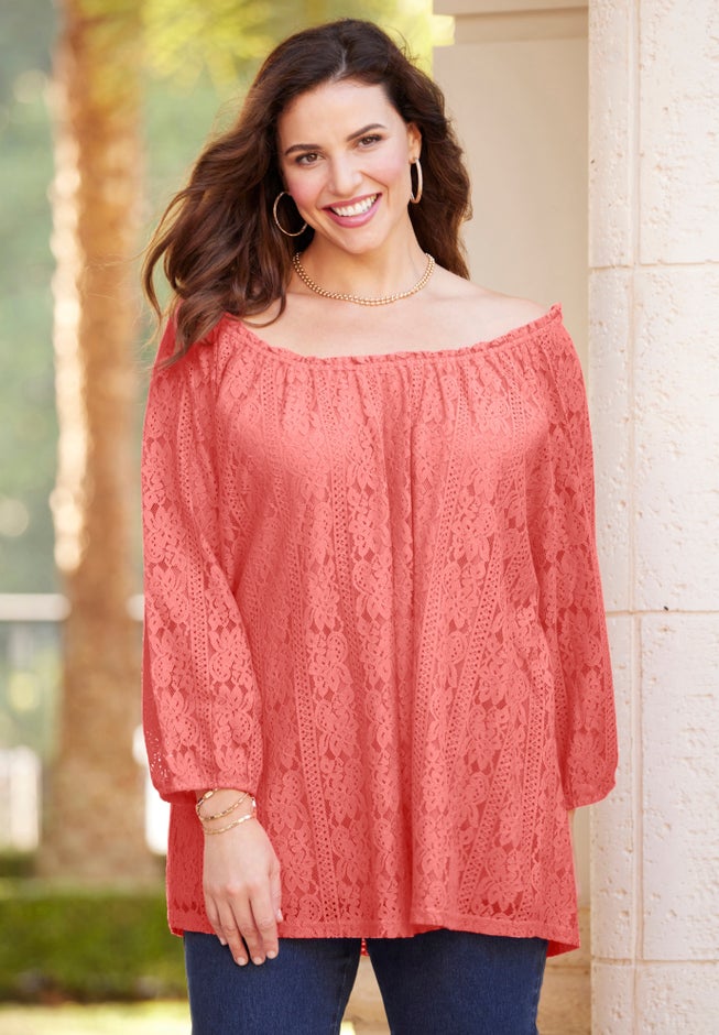 Stretch Lace Peasant Blouse image number 4