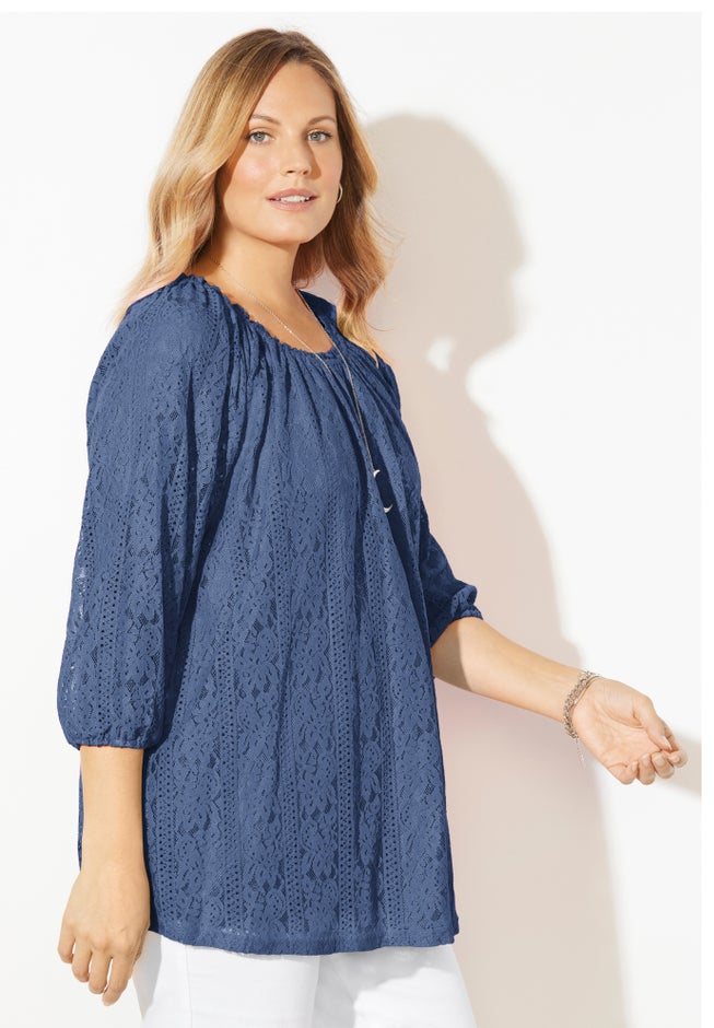 Stretch Lace Peasant Blouse image number 2