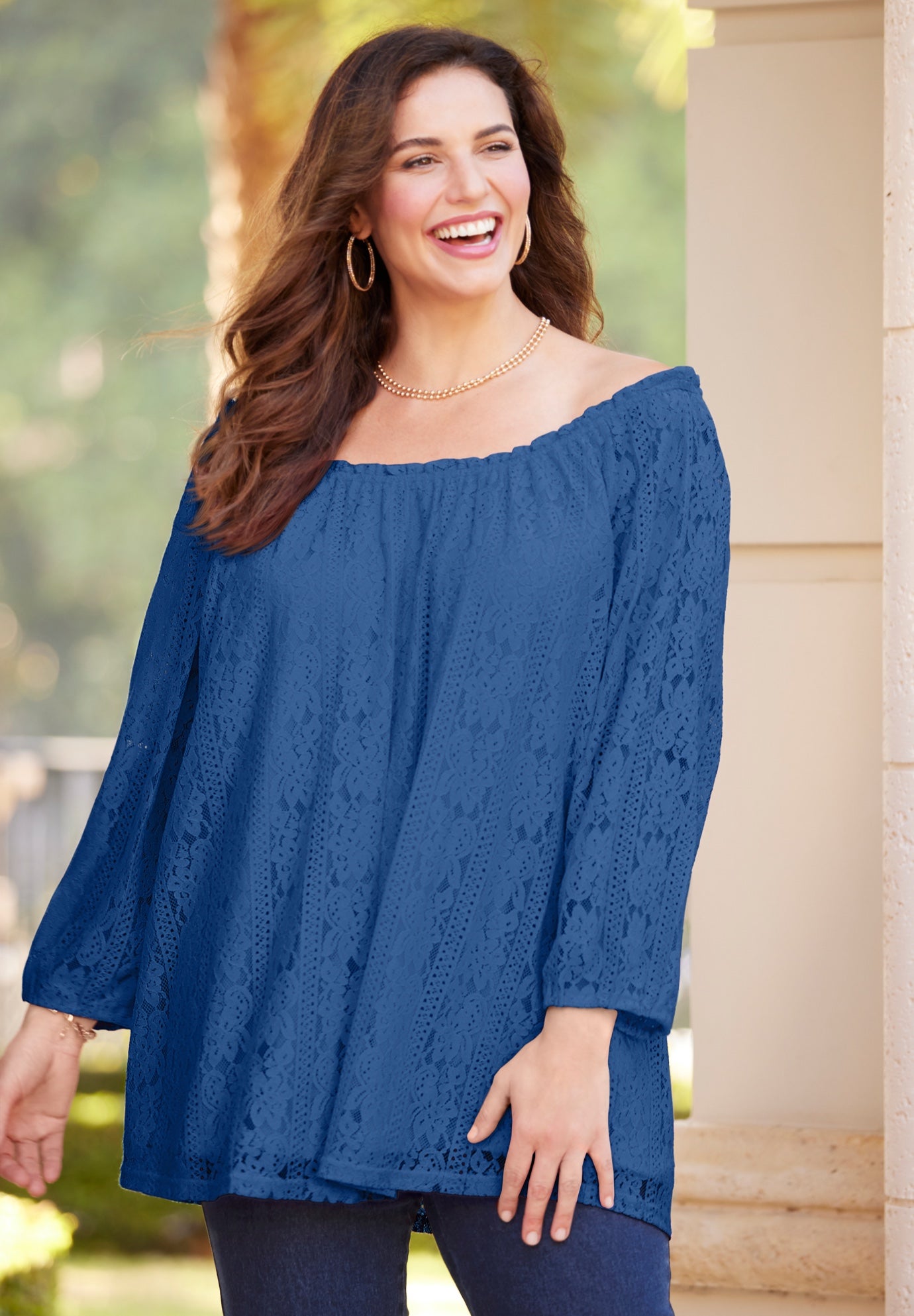 Stretch Lace Peasant Blouse image number 0