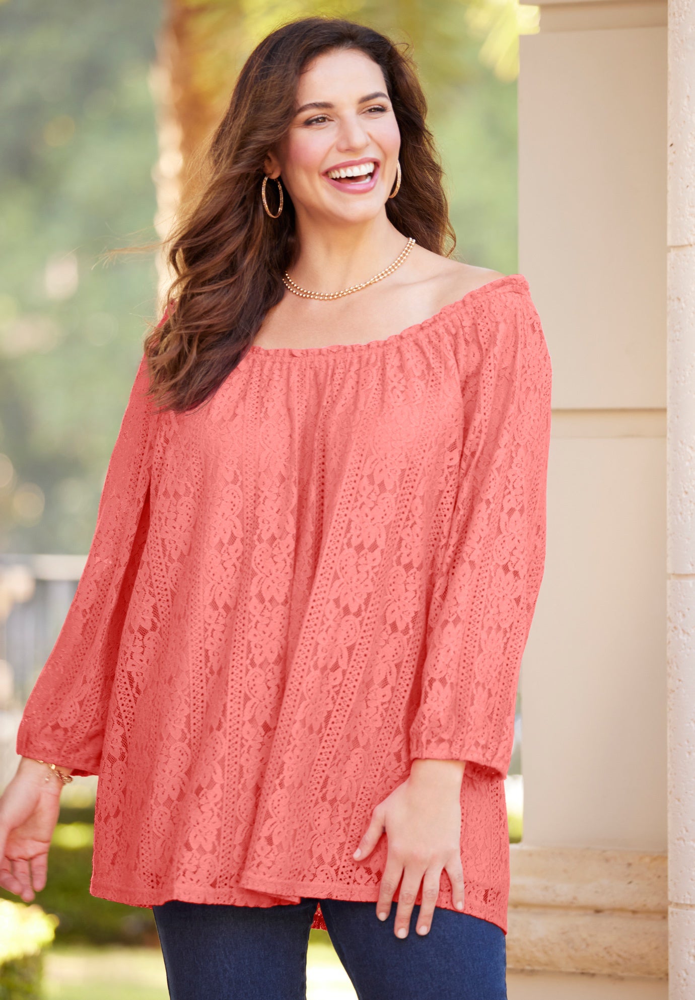 Stretch Lace Peasant Blouse image number 0