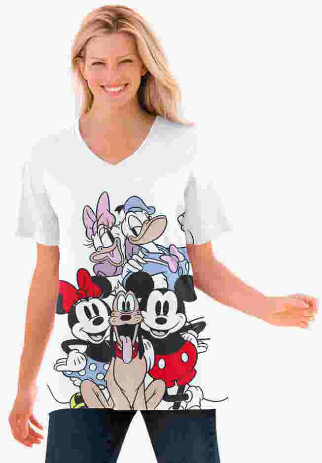 Disney Off White Mickey & Friends V-neck Tee image number 0