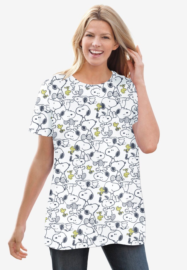 Peanuts White Snoopy Print Crewneck Tee image number null