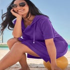 Terry Longer-Length Hooded Zip-Front Swim Cover-Up image number null