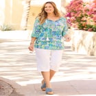 Sequin Trim Gauze Peasant Blouse image number null