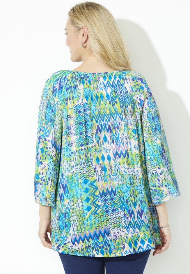 Sequin Trim Gauze Peasant Blouse image number 1