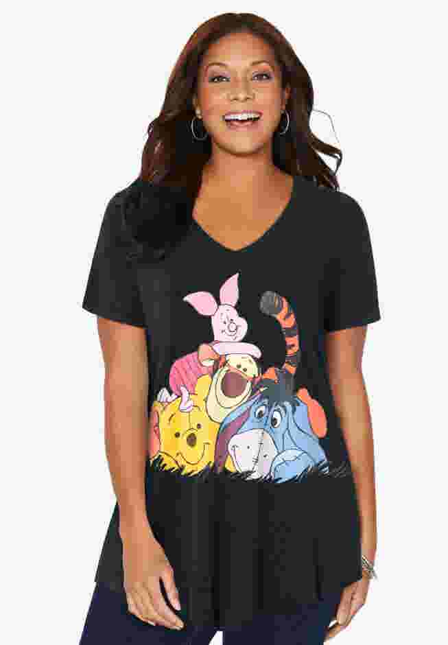 Disney Charcoal Heather Pooh Friends V-Neck Point Hem Tee image number 0