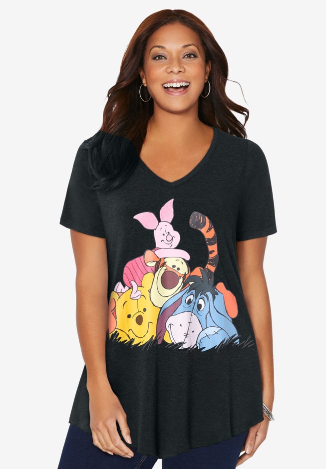 Disney Charcoal Heather Pooh Friends V-Neck Point Hem Tee image number null