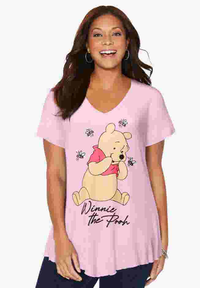 Disney Pink Winnie Pooh V-Neck Point Hem Tee image number 0