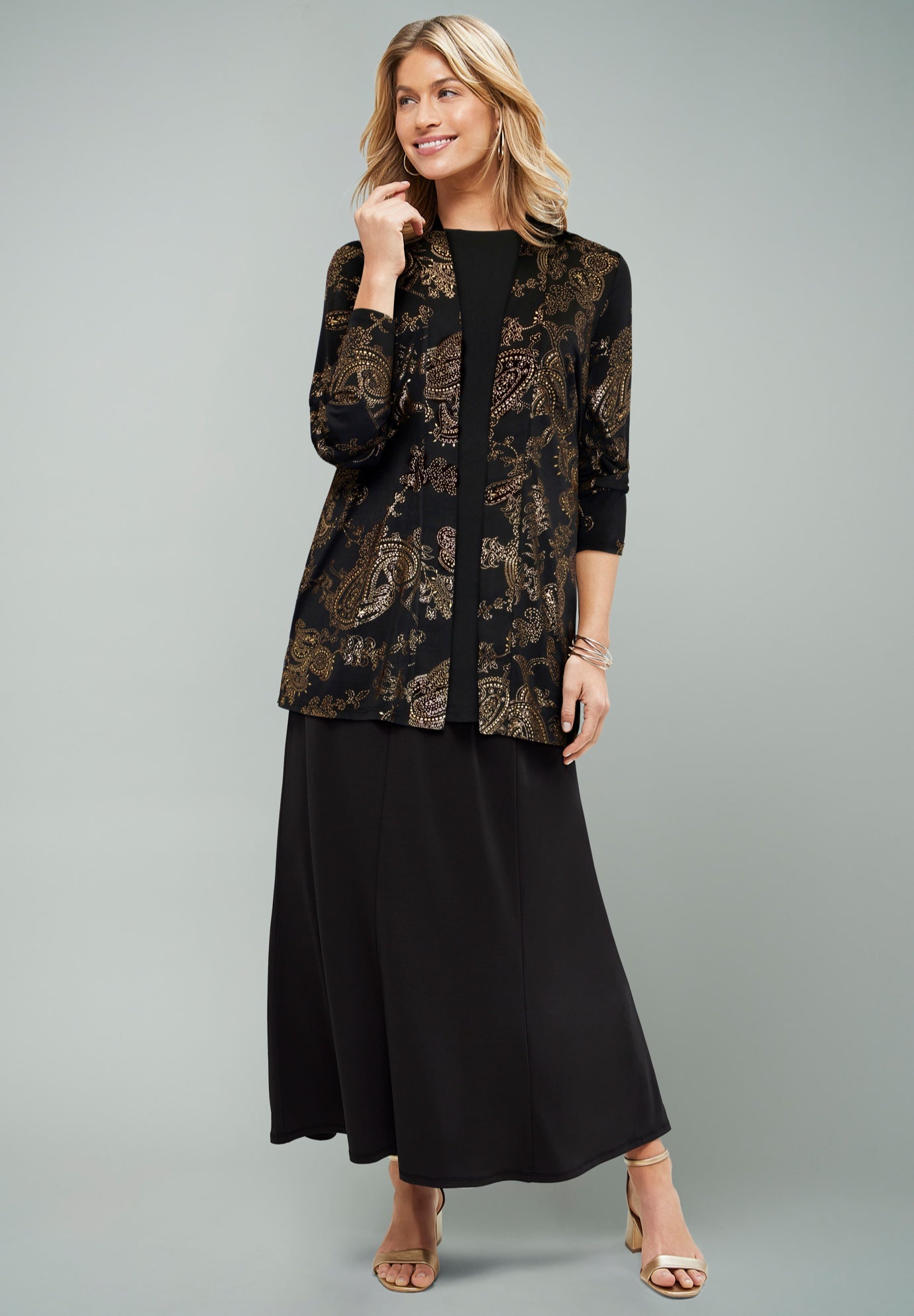 Stretch Knit Open Front Knit Topper image number 2