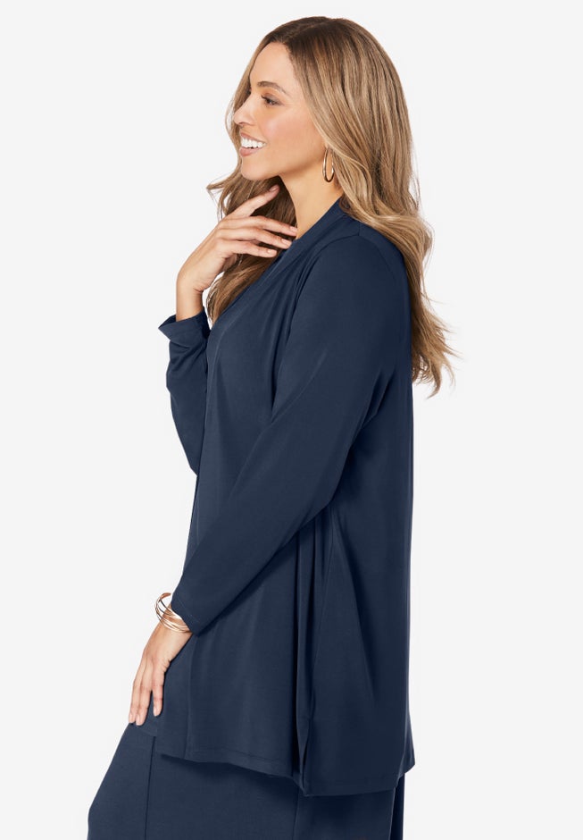 Stretch Knit Open Front Knit Topper image number 1