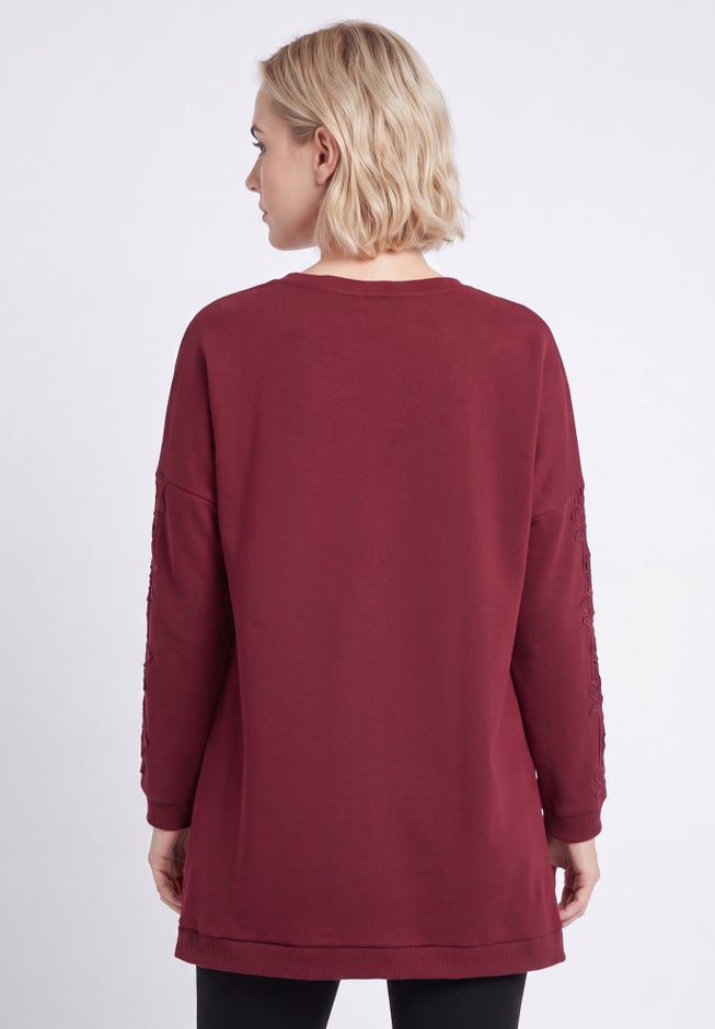 French Terry Lace Trim Sweatshirt Tunic image number 1