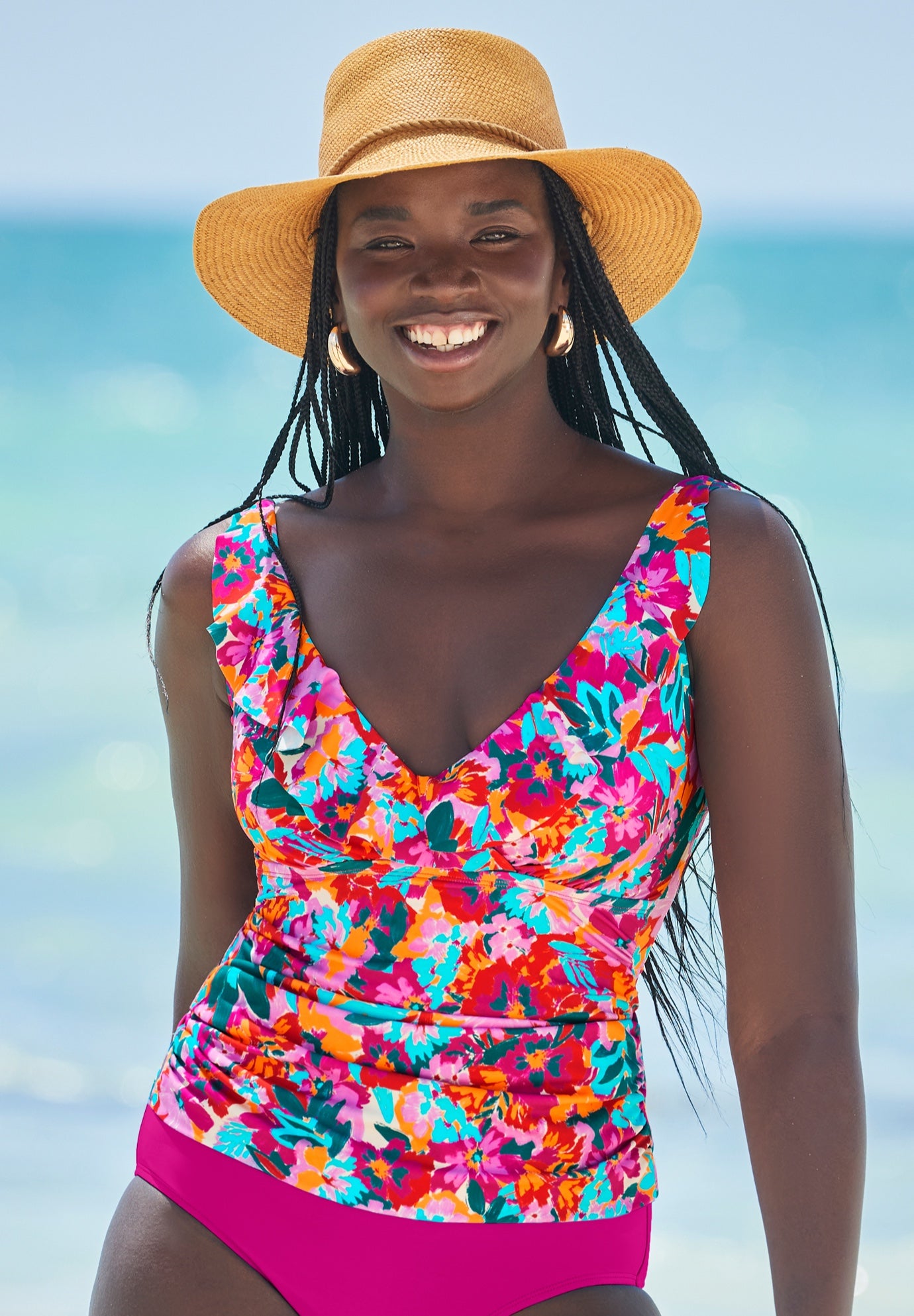 Ruffle V-Neck Tankini Top image number 0