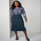 True Fit Button-Front Midi Skirt image number null