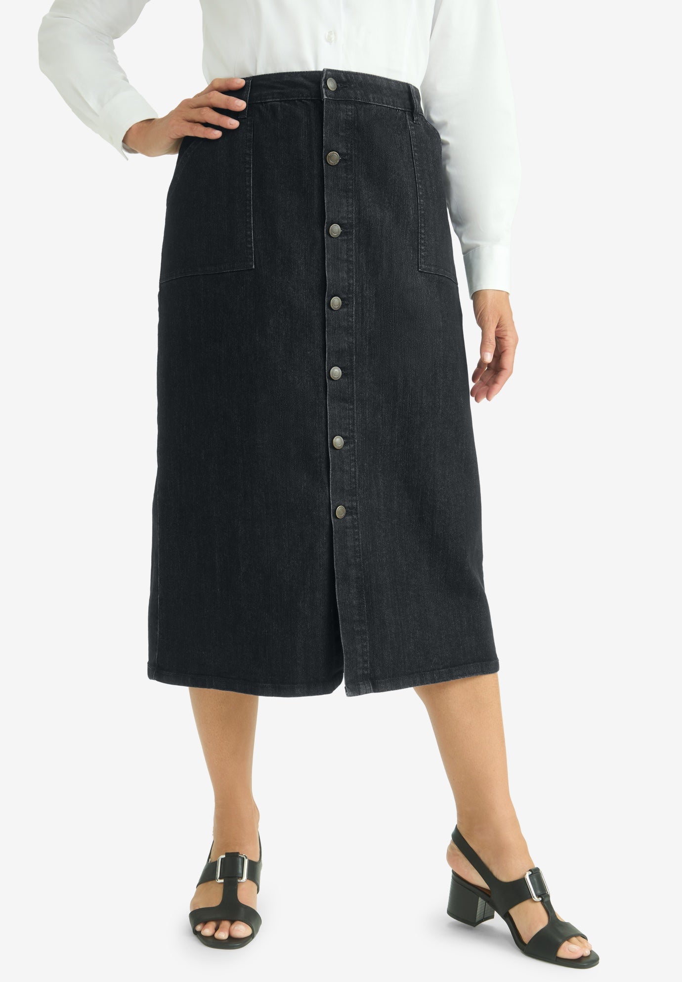 True Fit Button-Front Midi Skirt image number 0
