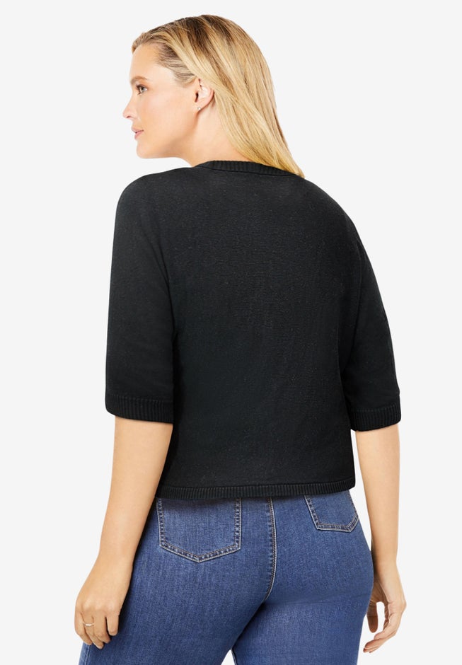 Rib Trim Cardigan Shrug Sweater image number 1