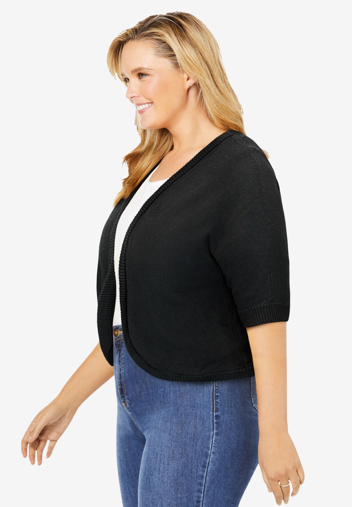 Rib Trim Cardigan Shrug Sweater image number 2