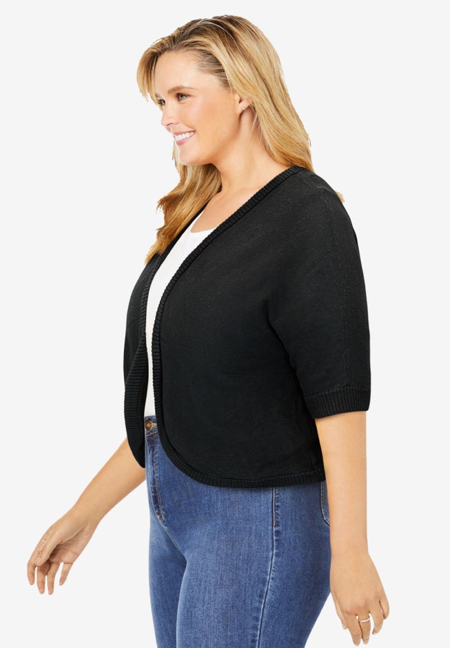 Rib Trim Cardigan Shrug Sweater image number 2