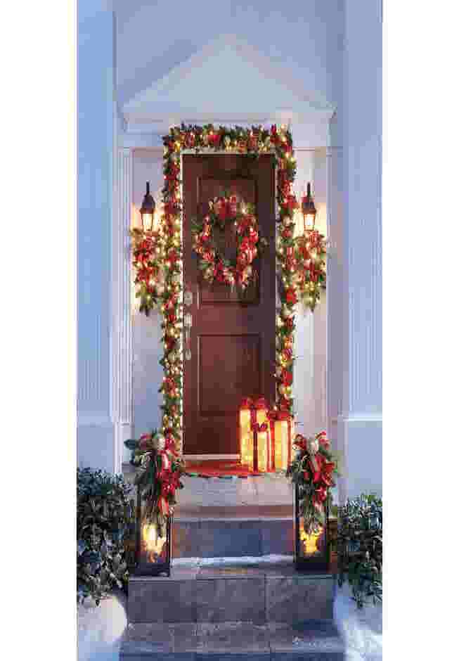 22" Red Ribbon Lantern with Candles image number 1