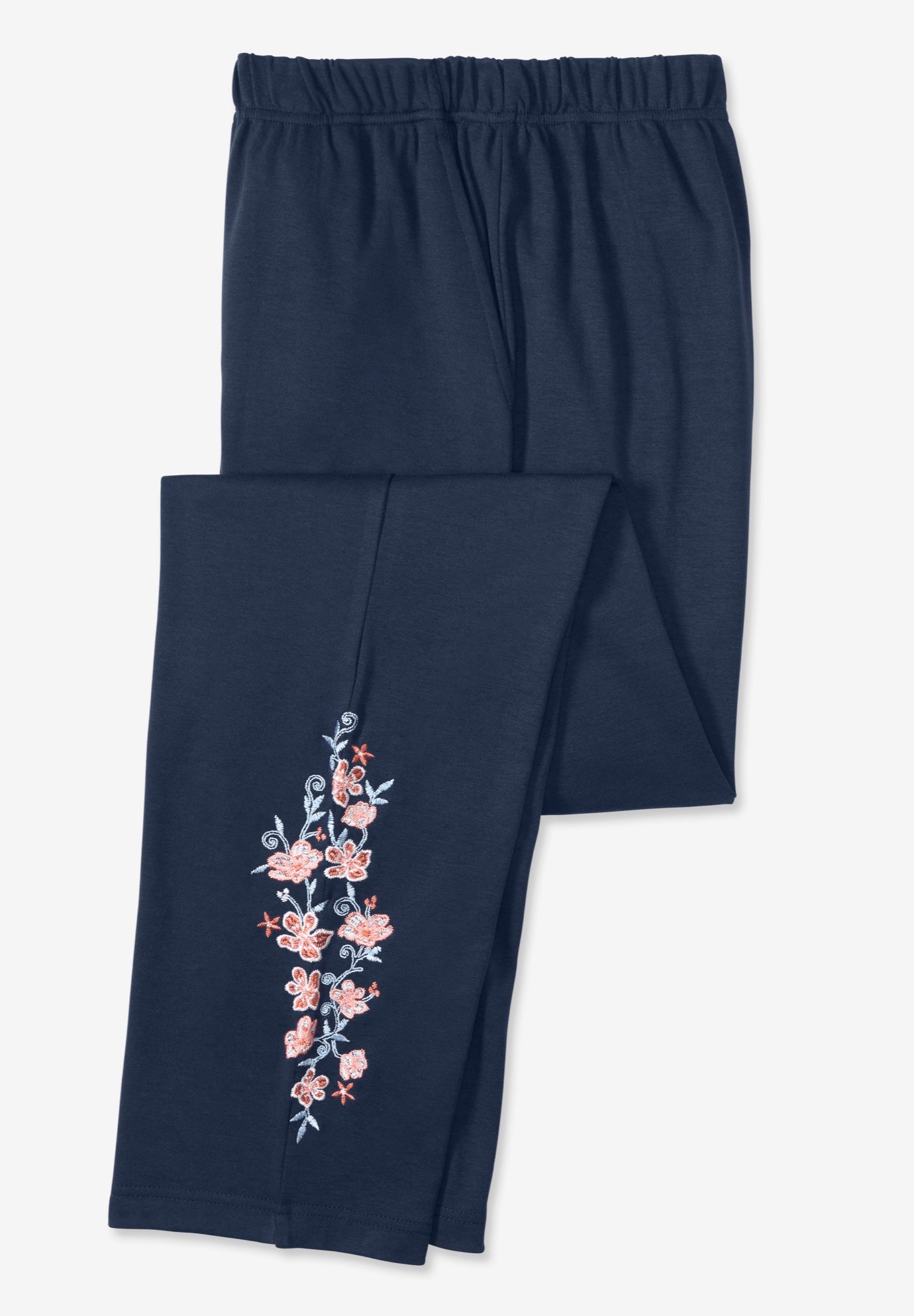 7-Day Knit Embroidered Straight-Leg Pull-On Pants image number 2