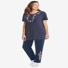 7-Day Knit Embroidered Straight-Leg Pull-On Pants image number null