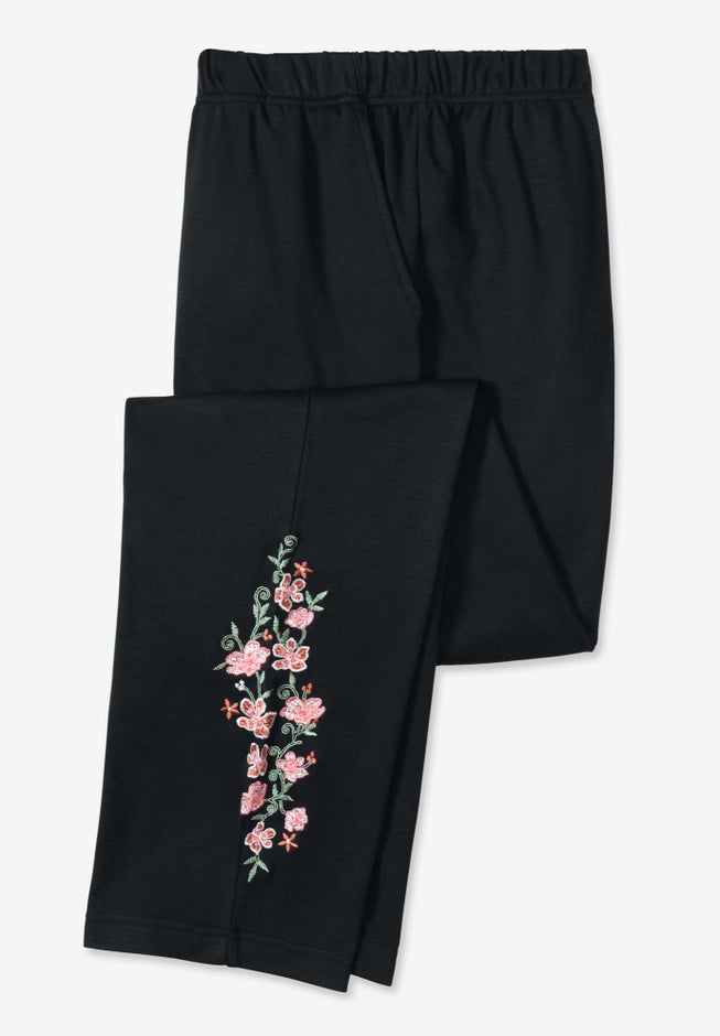 7-Day Knit Embroidered Straight-Leg Pull-On Pants image number 4