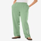 7-Day Knit Embroidered Straight-Leg Pull-On Pants image number null