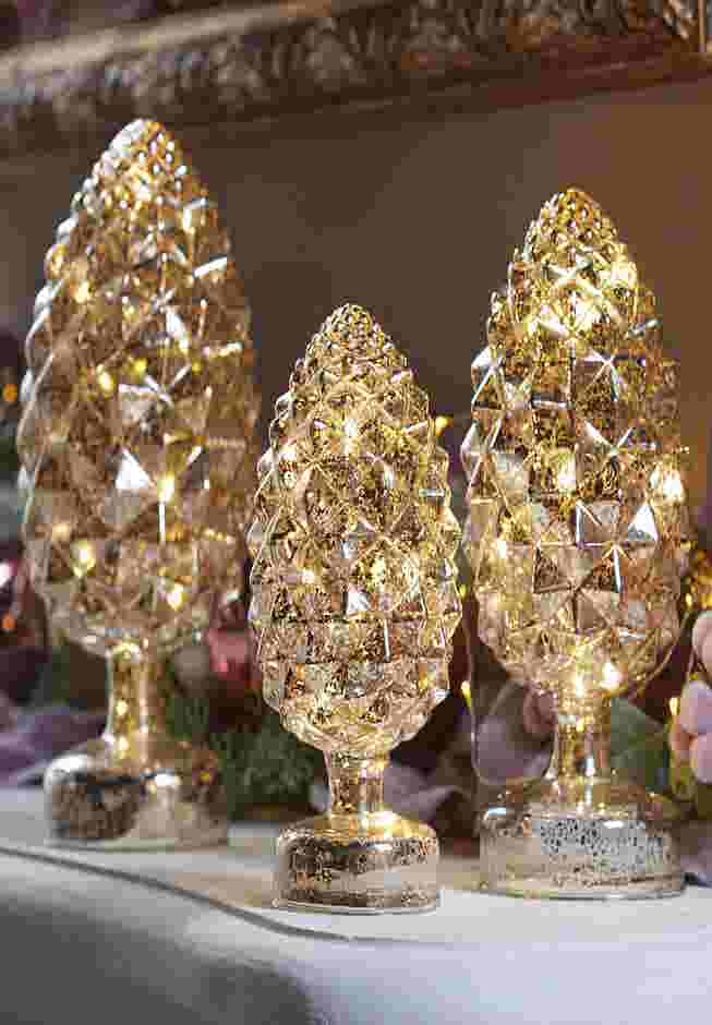 Pre-Lit Mercury Glass Pinecones, Set of 3 image number 0