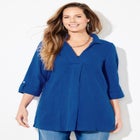 AnyWear Pucker Cotton V-Neck Placket Blouse image number null