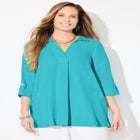 AnyWear Pucker Cotton V-Neck Placket Blouse image number null