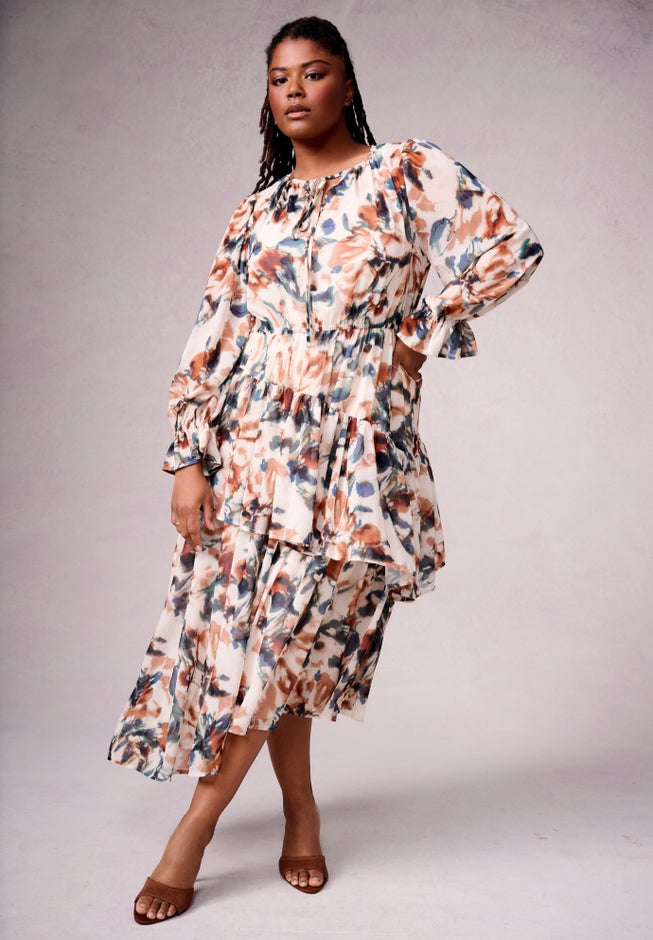 pleated tiered dress Endless Rose This garment fits true to size Light Blue Pleated Tiered Long