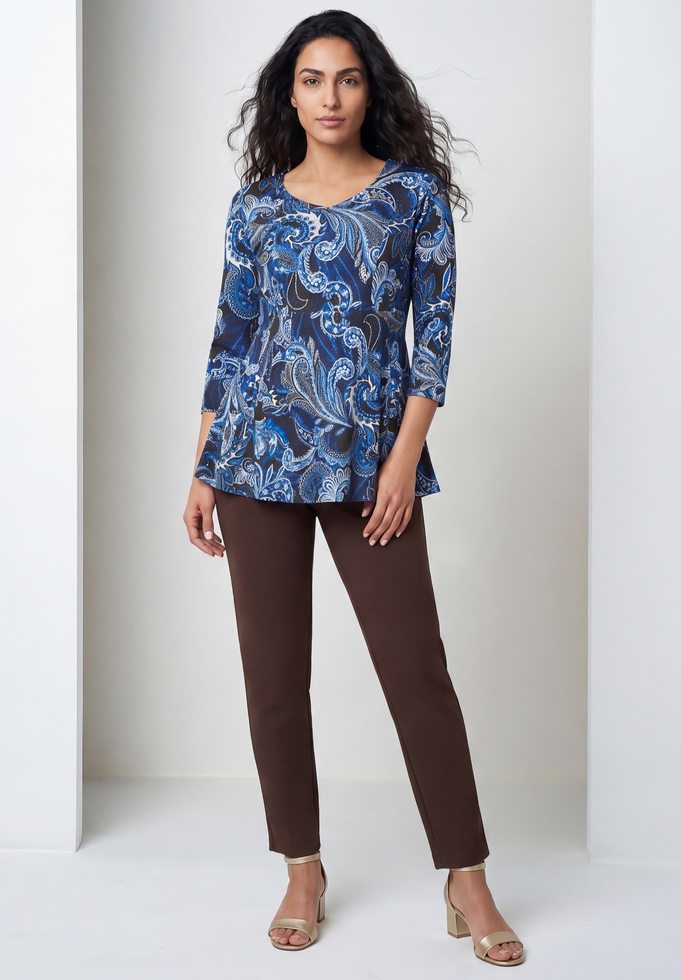 Knit Crepe Sweetheart Neckline Peplum Top image number 0