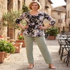 Knit Crepe Sweetheart Neckline Peplum Top image number null