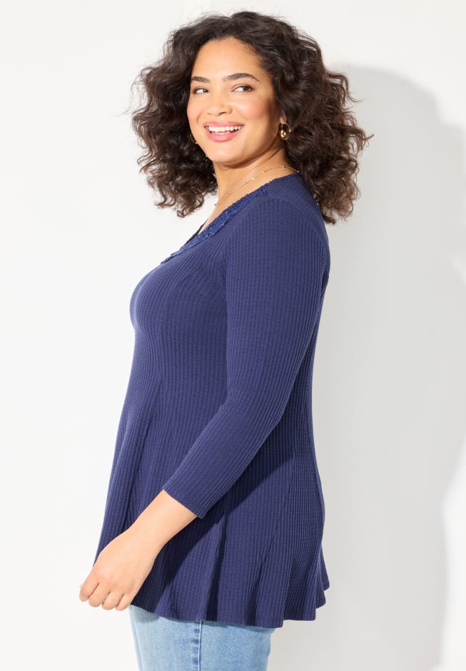 Waffle Knit Lace Trim Tunic image number 2