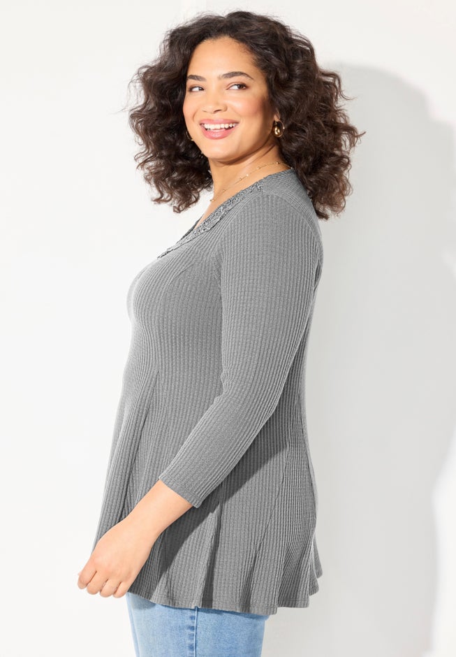 Waffle Knit Lace Trim Tunic image number 2