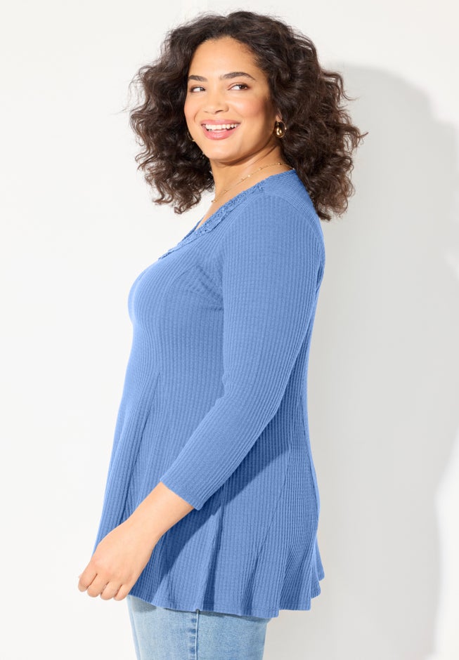 Waffle Knit Lace Trim Tunic image number 2