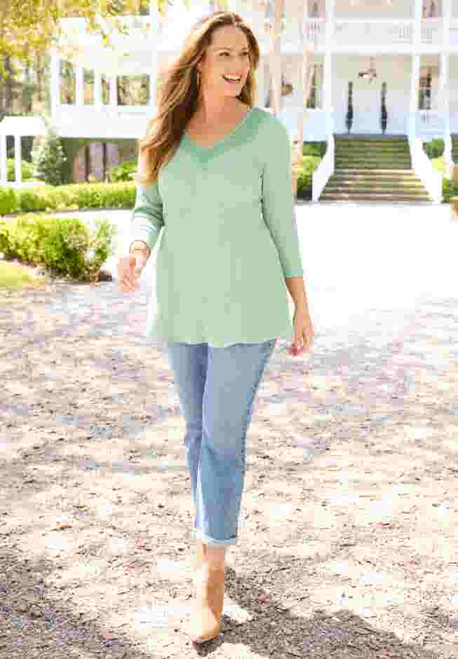 Waffle Knit Lace Trim Tunic image number 0