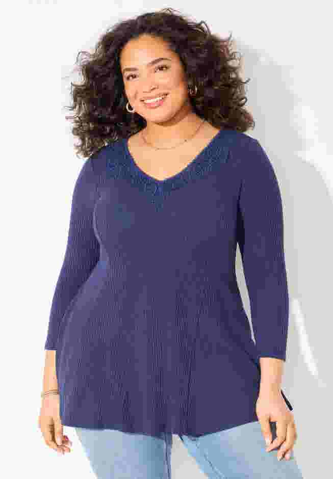 Waffle Knit Lace Trim Tunic image number 0