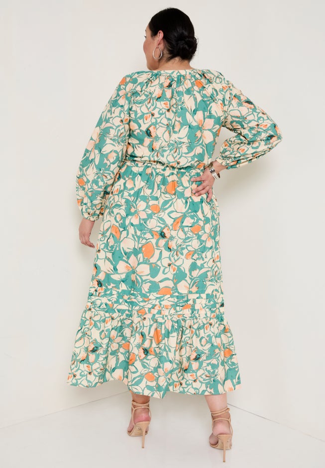 Raglan Puff Sleeve Maxi Dress image number null