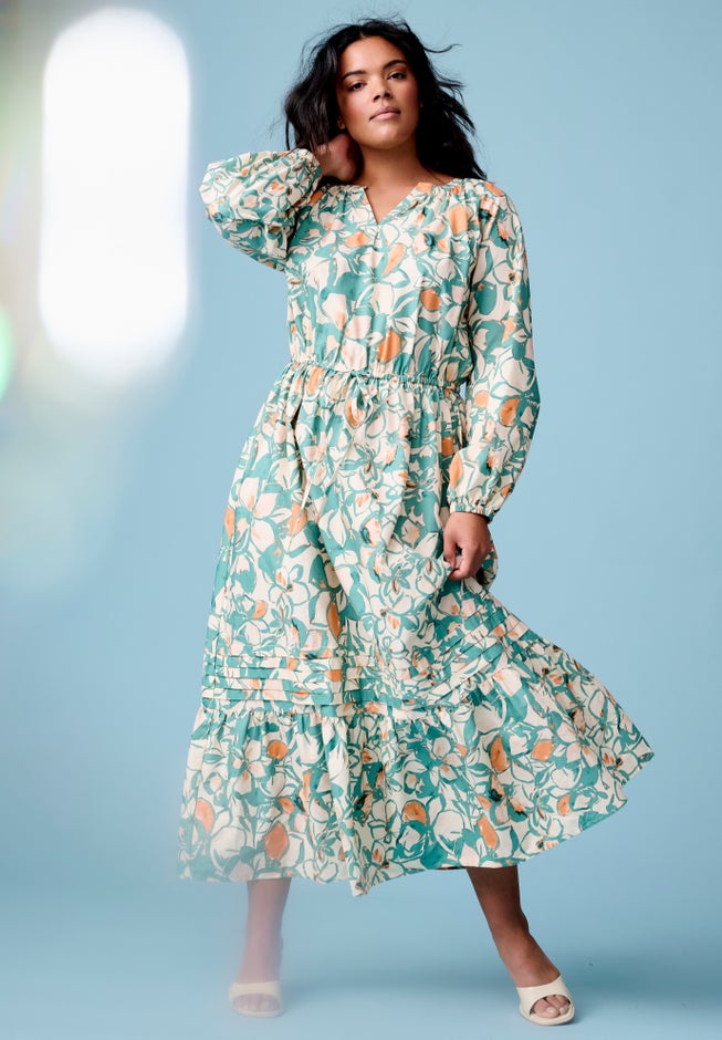 Raglan Puff Sleeve Maxi Dress image number null
