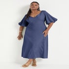 Puff-Sleeve Babydoll Maxi Dress image number null