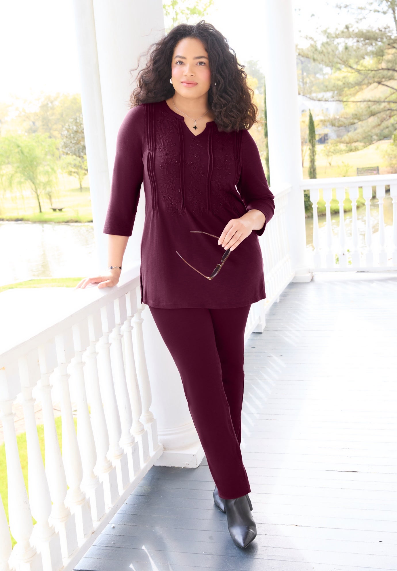 Embroidered Pintuck Tunic image number 2