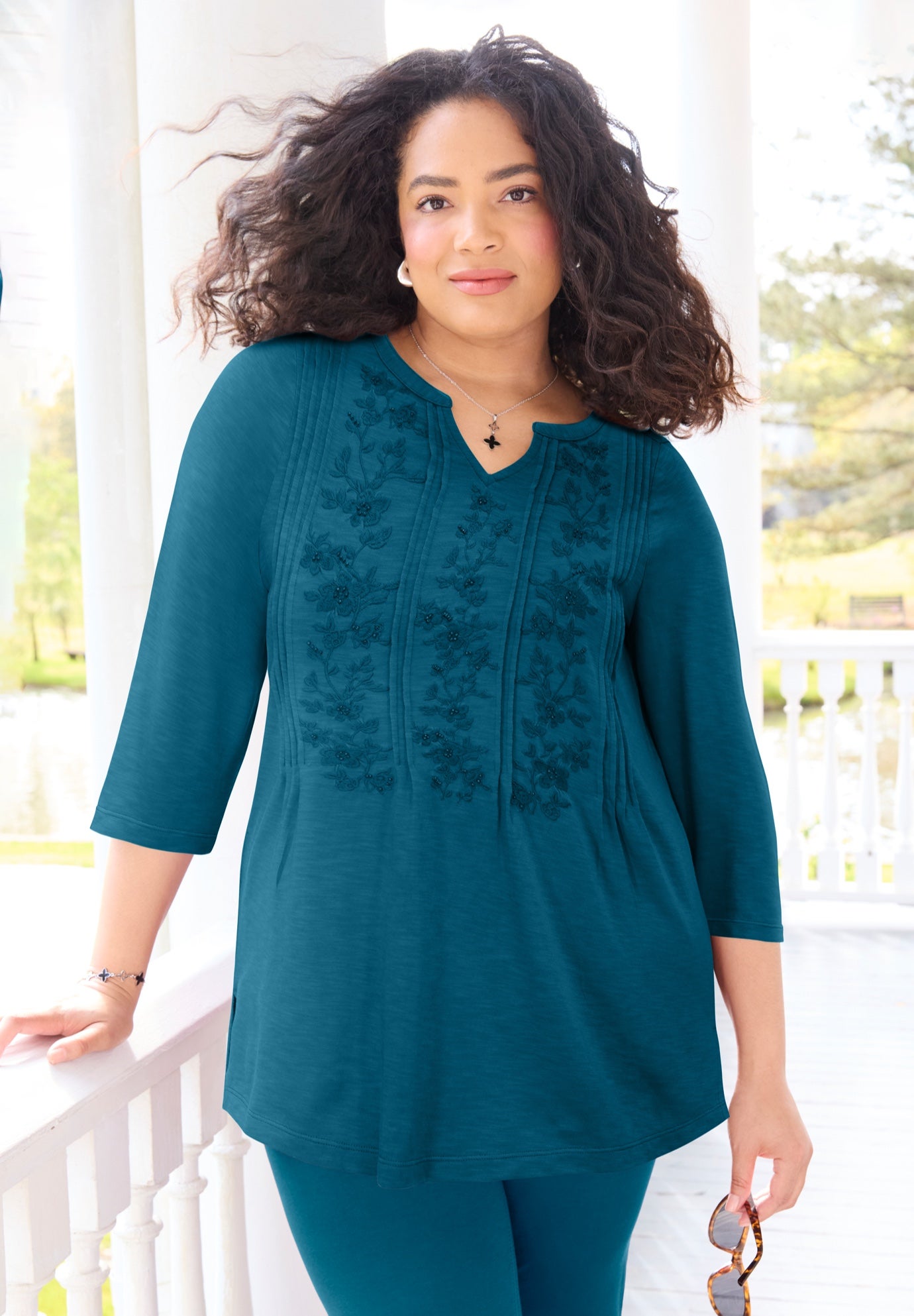 Embroidered Pintuck Tunic image number 0