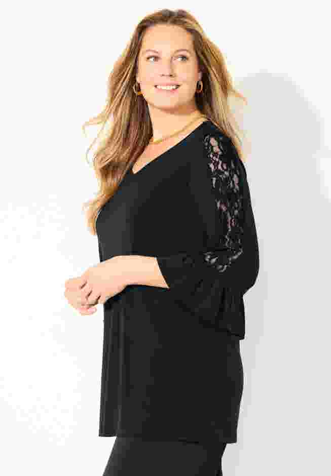 Dream Drape V-Neck Lace Trim Top image number 2
