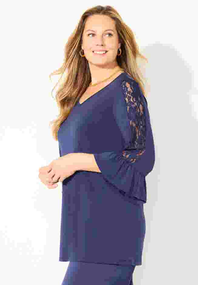 Dream Drape V-Neck Lace Trim Top image number 1
