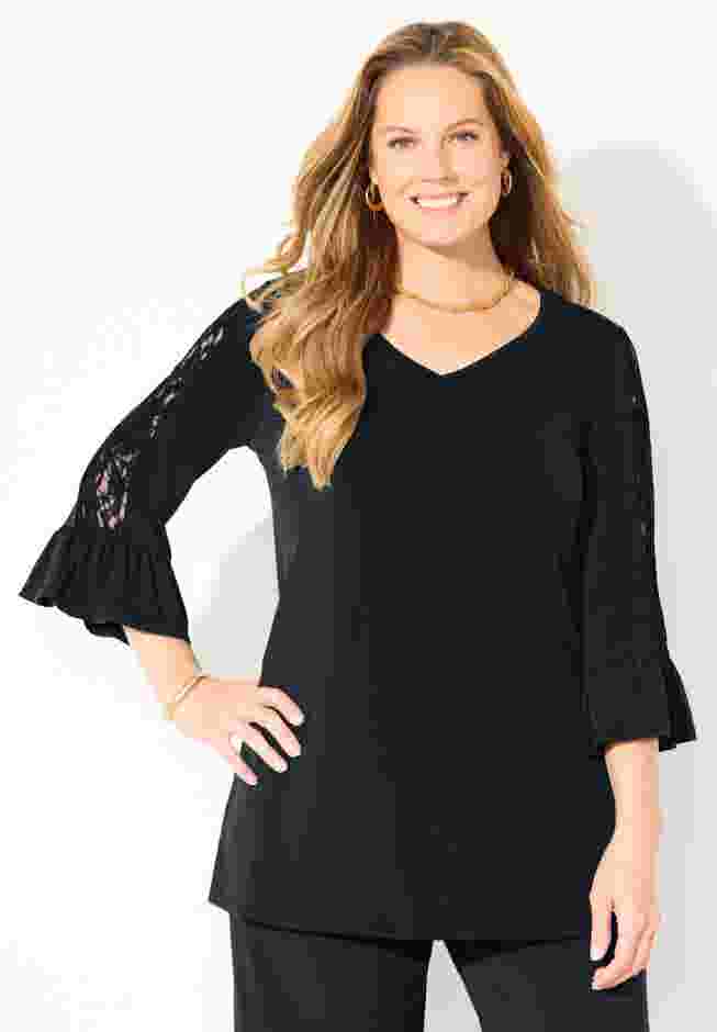 Dream Drape V-Neck Lace Trim Top image number 0