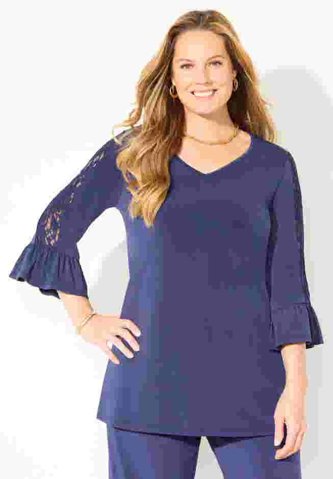 Dream Drape V-Neck Lace Trim Top image number 0