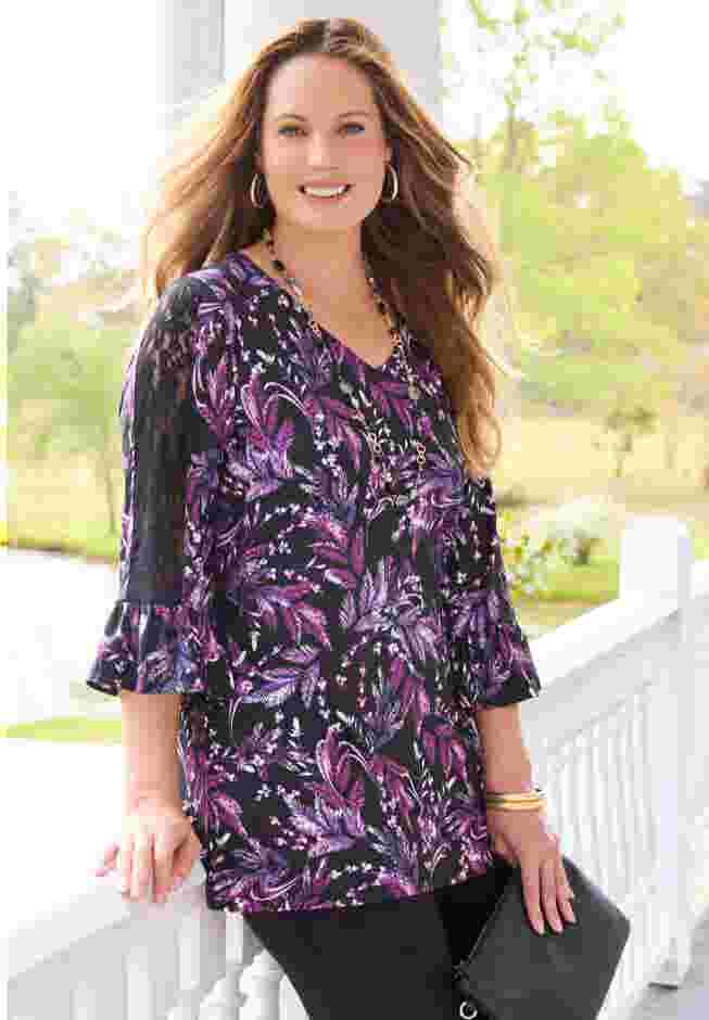 Dream Drape V-Neck Lace Trim Top image number 0