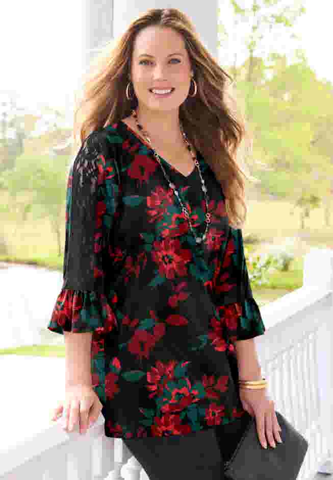 Dream Drape V-Neck Lace Trim Top image number 0